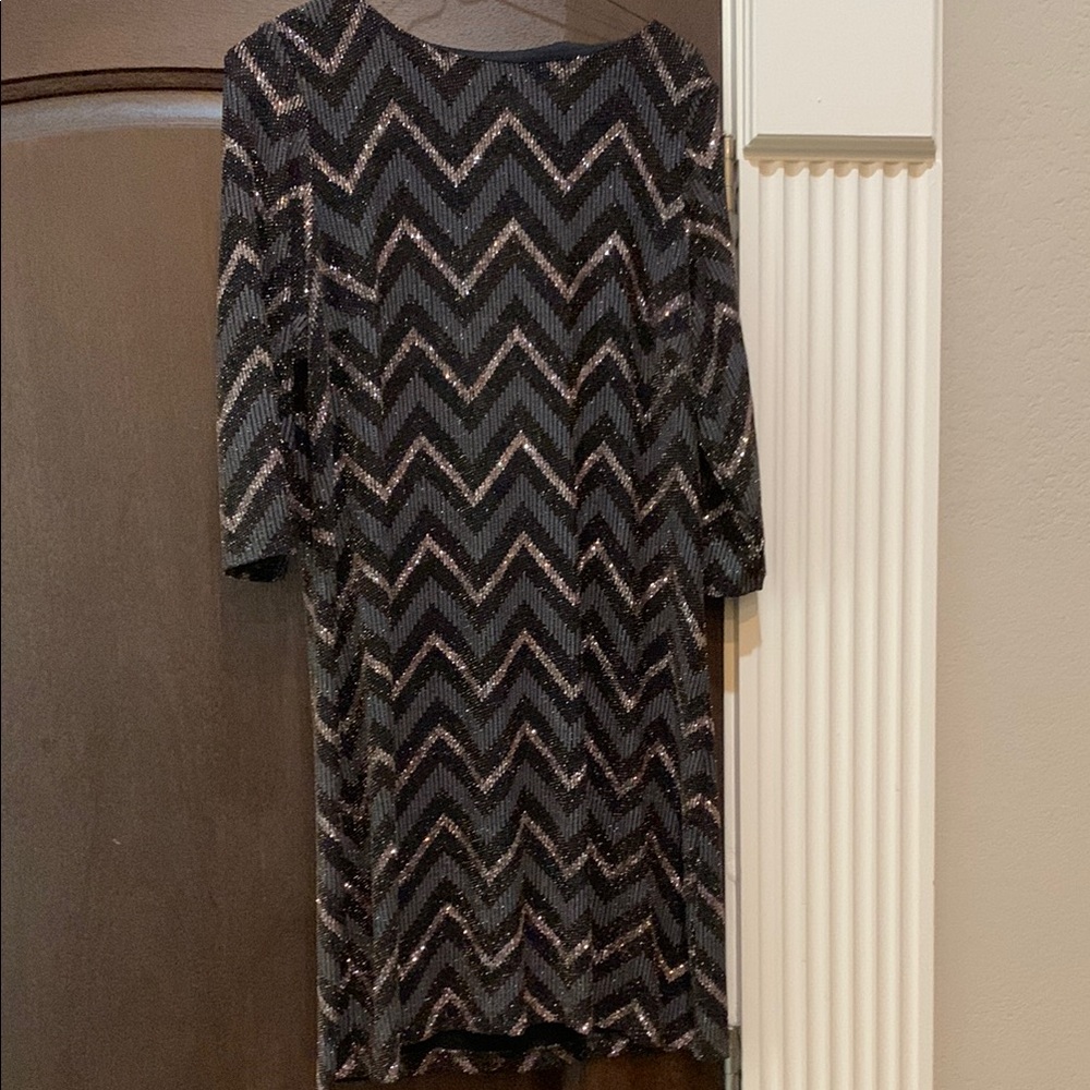Studio One Black and Silver Chevron Sequin Midi Dress